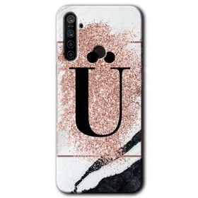 Realme 5I Pembe Mermer Desenli Ü Harfi Baskılı Uyumlu Silikon Kılıf