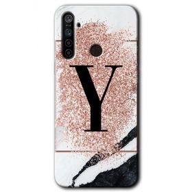 Realme 5I Pembe Mermer Desenli Y Harfi Baskılı Uyumlu Silikon Kılıf