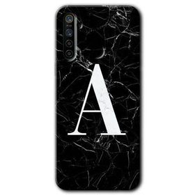 Realme 5I Siyah Mermer Desenli A Harfi Baskılı Uyumlu Silikon Kılıf