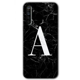 Realme 5I Siyah Mermer Desenli A Harfi Baskılı Uyumlu Silikon Kılıf