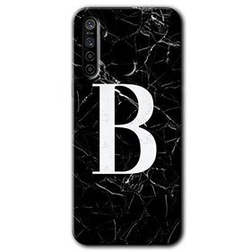 Realme 5I Siyah Mermer Desenli B Harfi Baskılı Uyumlu Silikon Kılıf