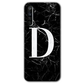 Realme 5I Siyah Mermer Desenli D Harfi Baskılı Uyumlu Silikon Kılıf