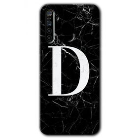 Realme 5I Siyah Mermer Desenli D Harfi Baskılı Uyumlu Silikon Kılıf
