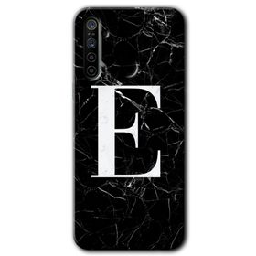 Realme 5I Siyah Mermer Desenli E Harfi Baskılı Uyumlu Silikon Kılıf