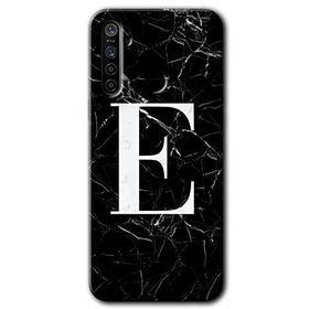 Realme 5I Siyah Mermer Desenli E Harfi Baskılı Uyumlu Silikon Kılıf