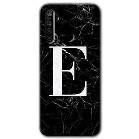 Realme 5I Siyah Mermer Desenli E Harfi Baskılı Uyumlu Silikon Kılıf