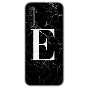 Realme 5I Siyah Mermer Desenli E Harfi Baskılı Uyumlu Silikon Kılıf
