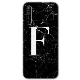 Realme 5I Siyah Mermer Desenli F Harfi Baskılı Uyumlu Silikon Kılıf