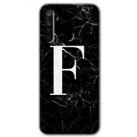 Realme 5I Siyah Mermer Desenli F Harfi Baskılı Uyumlu Silikon Kılıf