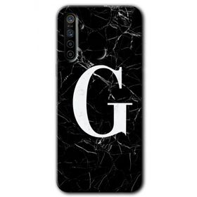 Realme 5I Siyah Mermer Desenli G Harfi Baskılı Uyumlu Silikon Kılıf