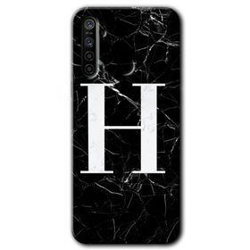 Realme 5I Siyah Mermer Desenli H Harfi Baskılı Uyumlu Silikon Kılıf