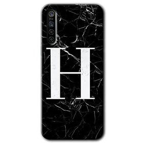 Realme 5I Siyah Mermer Desenli H Harfi Baskılı Uyumlu Silikon Kılıf