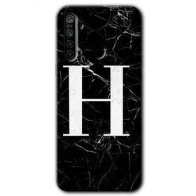 Realme 5I Siyah Mermer Desenli H Harfi Baskılı Uyumlu Silikon Kılıf