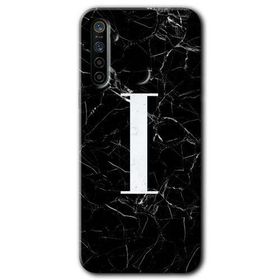 Realme 5I Siyah Mermer Desenli İ Harfi Baskılı Uyumlu Silikon Kılıf