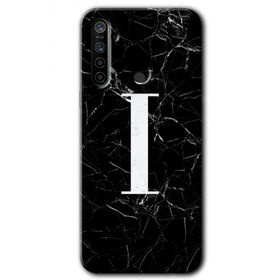 Realme 5I Siyah Mermer Desenli İ Harfi Baskılı Uyumlu Silikon Kılıf