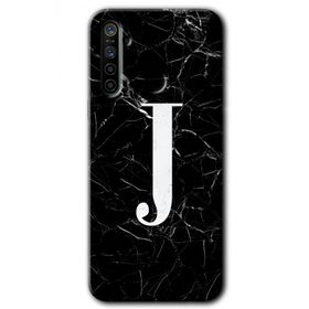 Realme 5I Siyah Mermer Desenli J Harfi Baskılı Uyumlu Silikon Kılıf