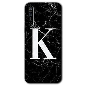 Realme 5I Siyah Mermer Desenli K Harfi Baskılı Uyumlu Silikon Kılıf