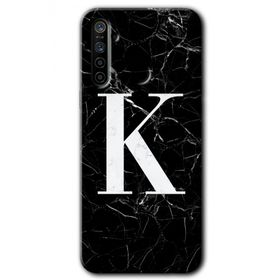 Realme 5I Siyah Mermer Desenli K Harfi Baskılı Uyumlu Silikon Kılıf