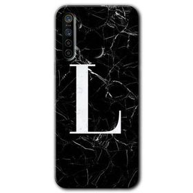 Realme 5I Siyah Mermer Desenli L Harfi Baskılı Uyumlu Silikon Kılıf