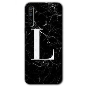 Realme 5I Siyah Mermer Desenli L Harfi Baskılı Uyumlu Silikon Kılıf