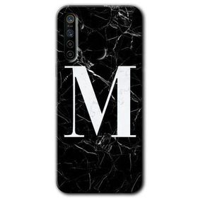 Realme 5I Siyah Mermer Desenli M Harfi Baskılı Uyumlu Silikon Kılıf
