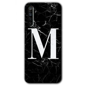 Realme 5I Siyah Mermer Desenli M Harfi Baskılı Uyumlu Silikon Kılıf