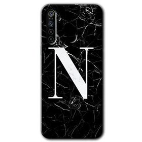 Realme 5I Siyah Mermer Desenli N Harfi Baskılı Uyumlu Silikon Kılıf