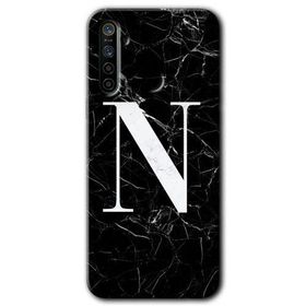 Realme 5I Siyah Mermer Desenli N Harfi Baskılı Uyumlu Silikon Kılıf