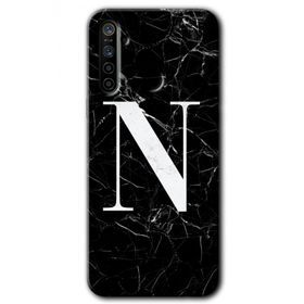 Realme 5I Siyah Mermer Desenli N Harfi Baskılı Uyumlu Silikon Kılıf