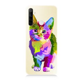 Realme 5i Uyumlu Renkli Kedi Baskılı Silikon Kılıf