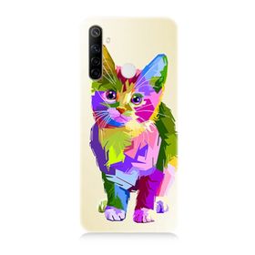 Realme 5i Uyumlu Renkli Kedi Baskılı Silikon Kılıf