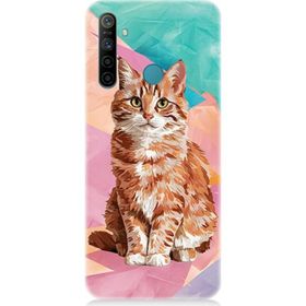Realme 5i Uyumlu Renkli Kedi Baskılı Silikon Kılıf