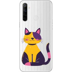 Realme 5i Uyumlu Renkli Kedi Baskılı Silikon Kılıf