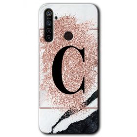 Realme 6I Pembe Mermer Desenli Ç Harfi Baskılı Uyumlu Silikon Kılıf