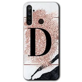 Realme 6I Pembe Mermer Desenli D Harfi Baskılı Uyumlu Silikon Kılıf