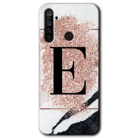 Realme 6I Pembe Mermer Desenli E Harfi Baskılı Uyumlu Silikon Kılıf