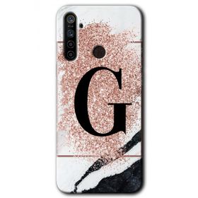 Realme 6I Pembe Mermer Desenli G Harfi Baskılı Uyumlu Silikon Kılıf
