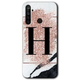 Realme 6I Pembe Mermer Desenli H Harfi Baskılı Uyumlu Silikon Kılıf