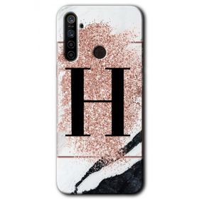 Realme 6I Pembe Mermer Desenli H Harfi Baskılı Uyumlu Silikon Kılıf