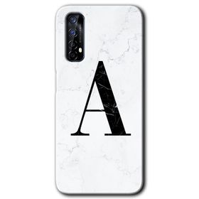 Realme 7 Beyaz Mermer Desenli A Harfi Baskılı Uyumlu Silikon Kılıf