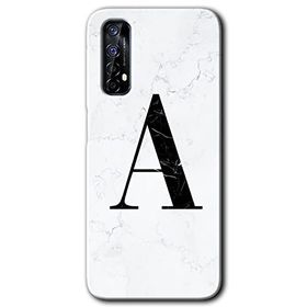 Realme 7 Beyaz Mermer Desenli A Harfi Baskılı Uyumlu Silikon Kılıf