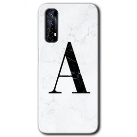 Realme 7 Beyaz Mermer Desenli A Harfi Baskılı Uyumlu Silikon Kılıf