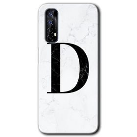 Realme 7 Beyaz Mermer Desenli D Harfi Baskılı Uyumlu Silikon Kılıf