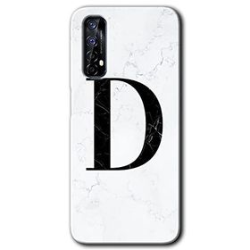 Realme 7 Beyaz Mermer Desenli D Harfi Baskılı Uyumlu Silikon Kılıf