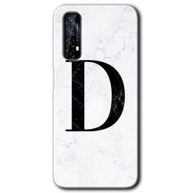 Realme 7 Beyaz Mermer Desenli D Harfi Baskılı Uyumlu Silikon Kılıf