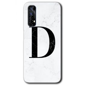 Realme 7 Beyaz Mermer Desenli D Harfi Baskılı Uyumlu Silikon Kılıf