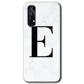 Realme 7 Beyaz Mermer Desenli E Harfi Baskılı Uyumlu Silikon Kılıf