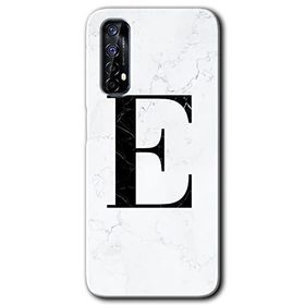 Realme 7 Beyaz Mermer Desenli E Harfi Baskılı Uyumlu Silikon Kılıf
