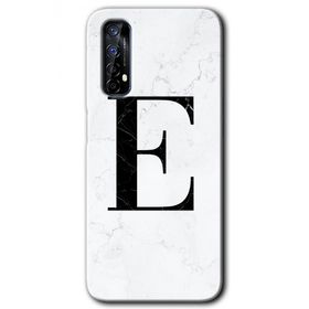 Realme 7 Beyaz Mermer Desenli E Harfi Baskılı Uyumlu Silikon Kılıf