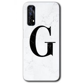 Realme 7 Beyaz Mermer Desenli G Harfi Baskılı Uyumlu Silikon Kılıf